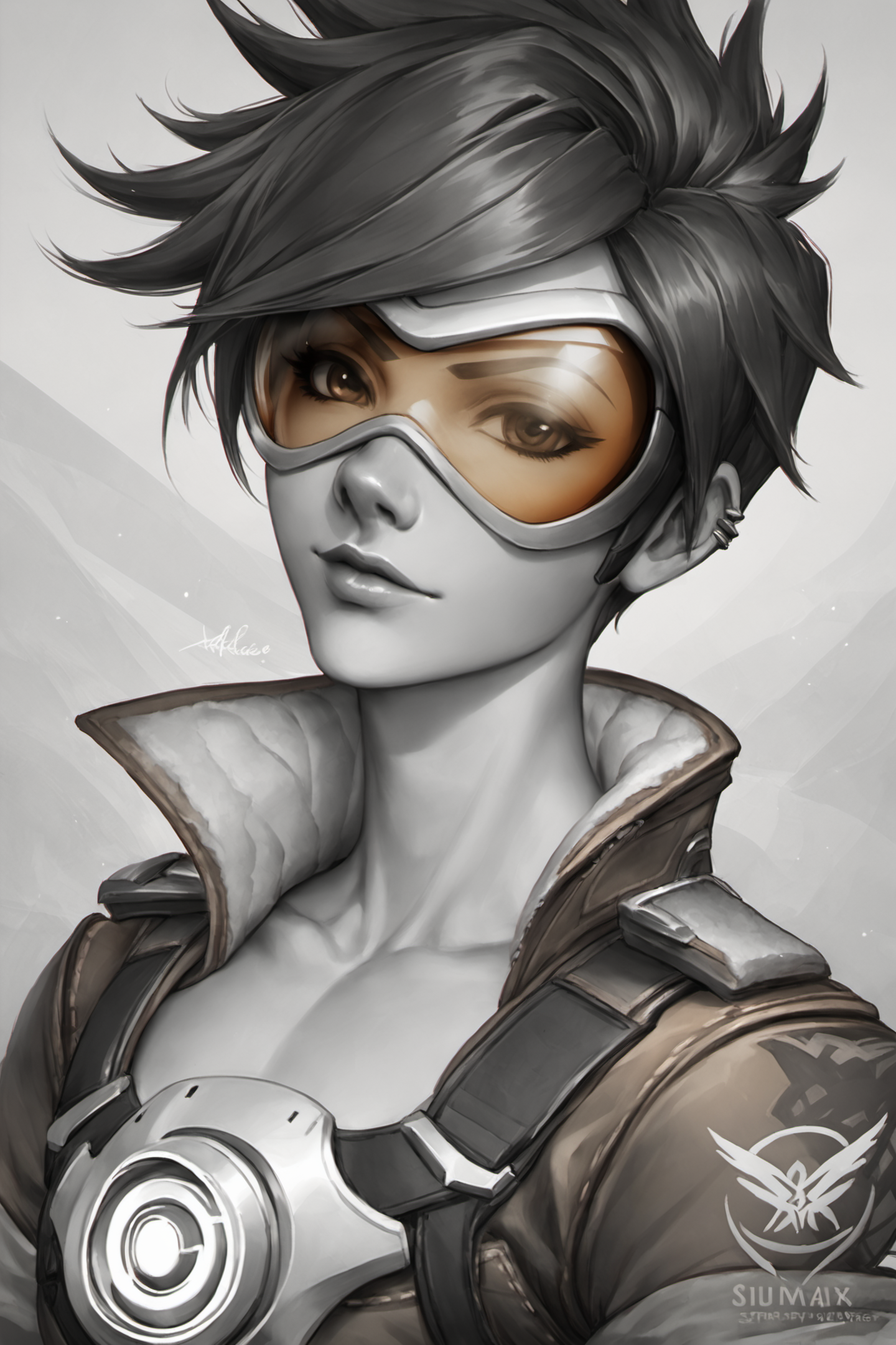 27743-2087550510-1girl, solo, monochrome, tracer (overwatch), greyscale, goggles, short hair, spiked hair, upper body, chest harness, harness, ja.png